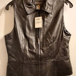   New Womens Lambskin Biker Leather Vest Size Medium Retail $74