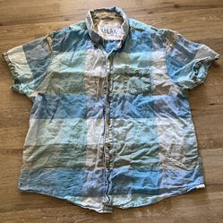 Tommy Bahama Button Down Shirt Men's Size XLX 100% Linen Blue Plaid 