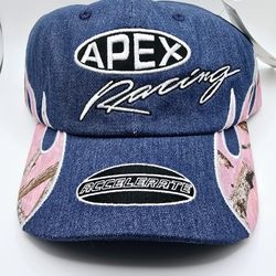 Apex Racing Accelerate Camo Pink Flames Denim Adjustable Dad Hat Cap 