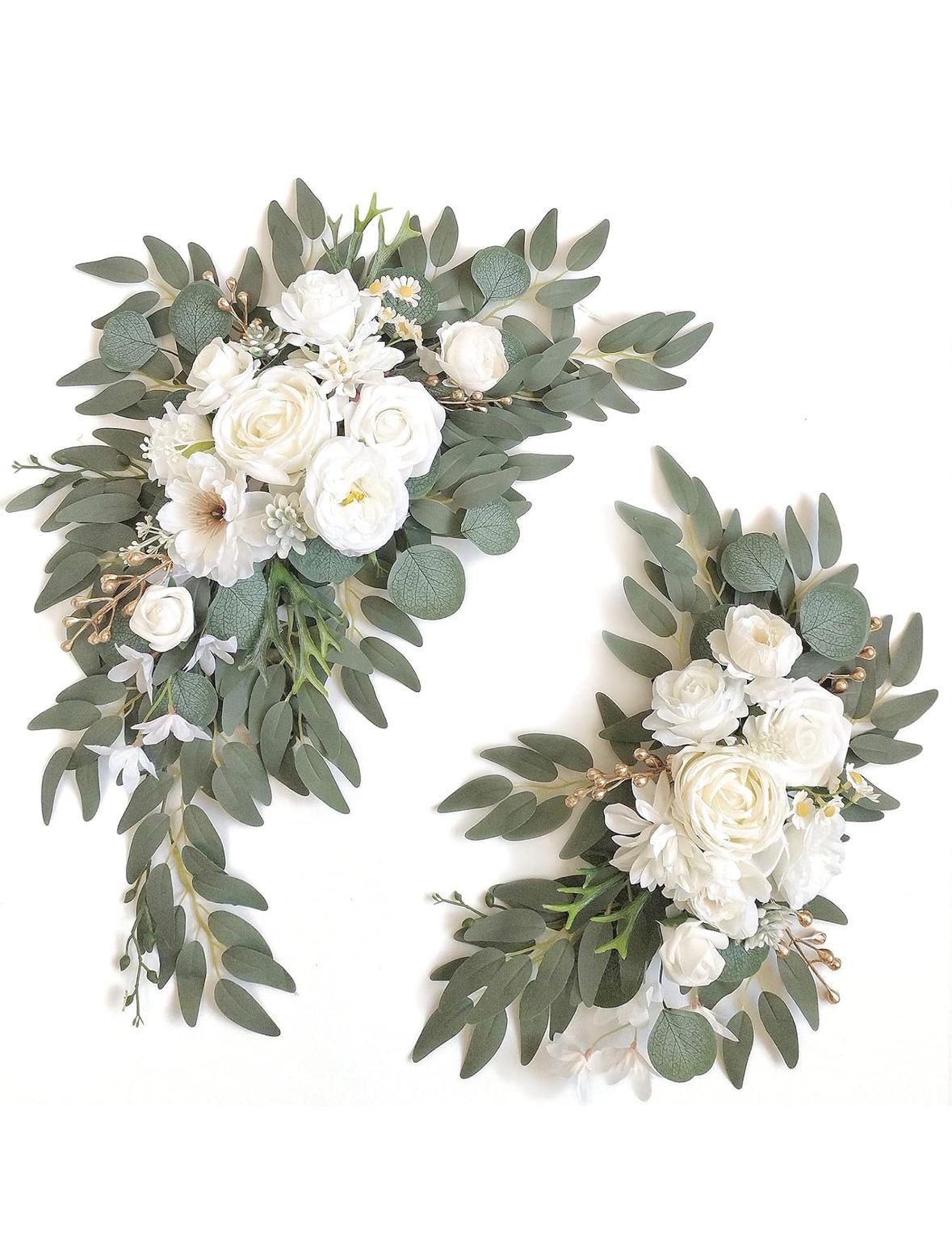 Piklado Faux Arch Flower Swag Set Of 2 For Wedding Welcome Signs Floral Swag Wedding Reception Ceremony Signs Decor (White)