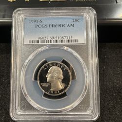1991 S Gem Proof Washington Quarter Graded At PR69 With A Deep Cameo 1-14