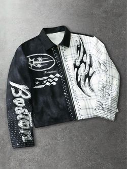 Black & White Graphic Studded Zip Jacket