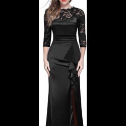 Miusol Retro Lace Ruched Split Side Maxi Dress