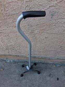 Quad Base Walking Cane with Offset Handle