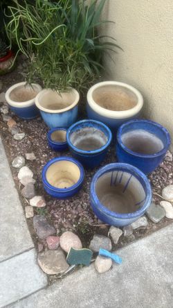 Blue ceramic planters