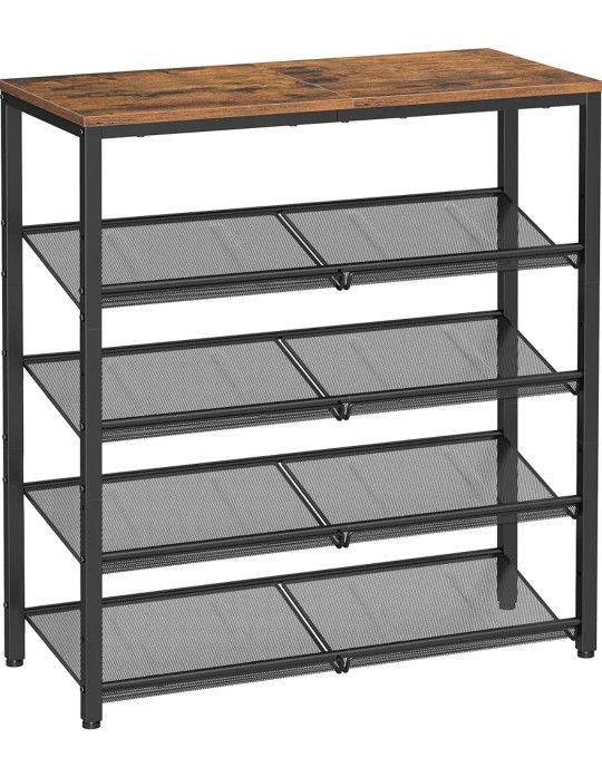 VASAGLE Shoe Rack for Entryway, 5 Tier Shoe Storage Shelves, 16-20 Pairs Shoe Organizer, with Sturdy Wooden Top and Steel Frame, Free Standing, Indust