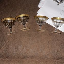 Set Of 4 Tiffin-Franciscan Rambler Rose Clear Sherbet Glasses. 