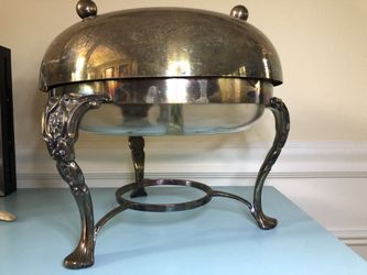 VINTAGE SILVER PLATED CHAFING DISH / WARMING TRAY WITH LID, STAND AND BURNER