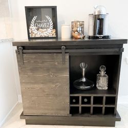 Custom built Wine Rack Cabinet Sideboard Buffet Coffee Hutch Hand Built Hutch Farmhouse farm house Carpenter Floating shelf faux Beam 