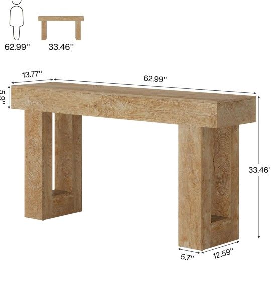 63-Inch Long Console Table, Wooden Rectangular Sofa Table Behind The Couch, Farmhouse Entryway Table for Entrance, Hallway, Living Room (Natural