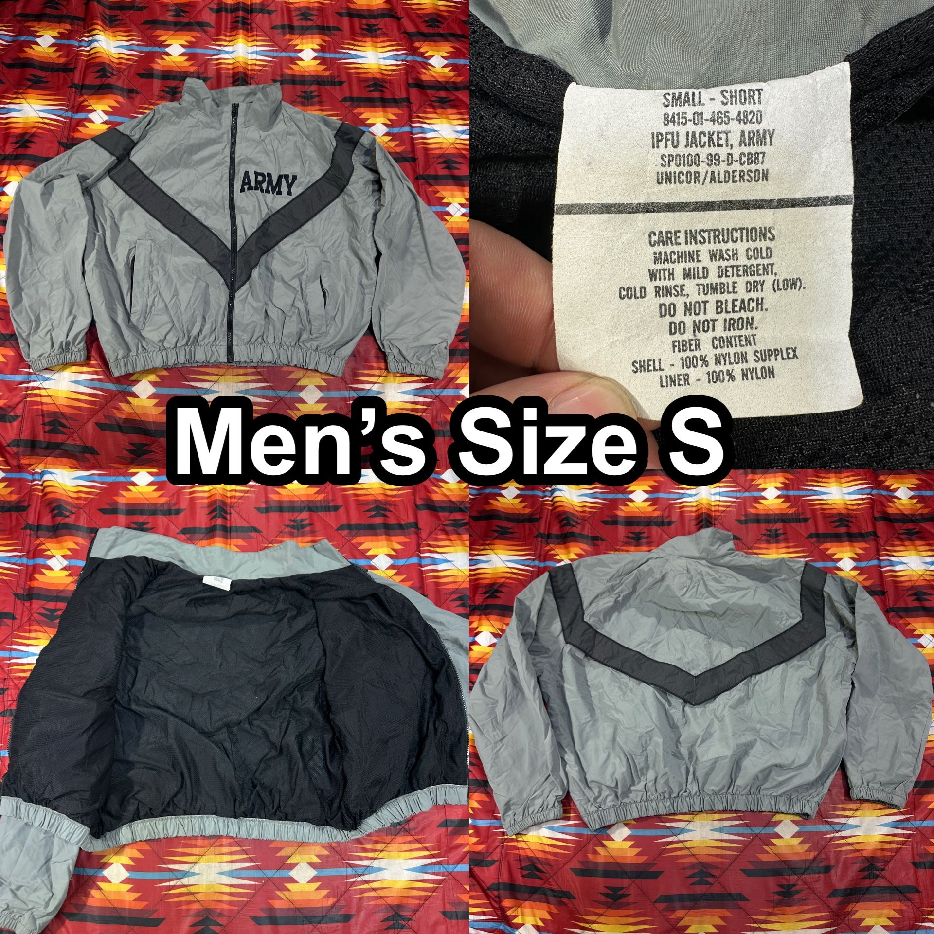 US Army Training IPFU Reflective Gray Full Zip Windbreaker Jacket Men’s Small