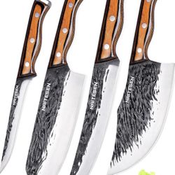 Brand New 4PCS Hand Forged Butcher Knife and Kitchen Knife 2 in 1 Set