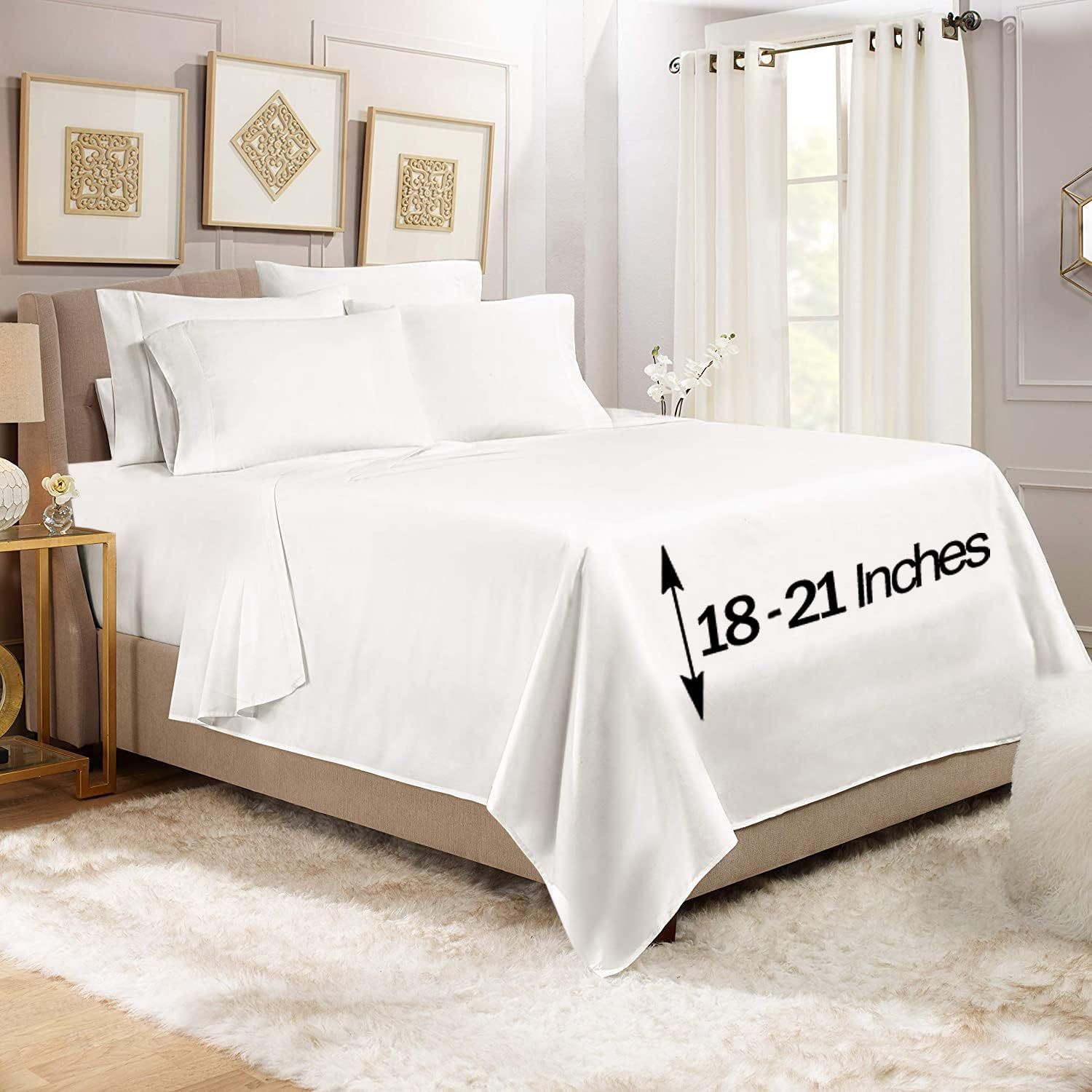 Empyrean Extra Deep Pocket Fitted Sheet - 6 Piece Sheet Set –Soft 110 GSM- White