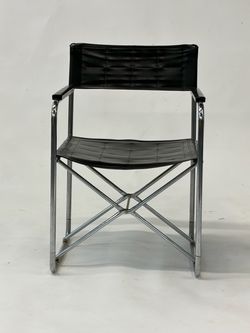 Japanese Folding Chair Chrome and Black Vinyl