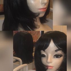 MEDIUM Black Wig With Bangs