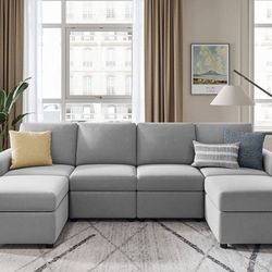 LINSY HOME Modular Sectional Sofa, Convertible U Shaped Sofa Couch with Storage, Memory Foam, Modular Sectionals with Ottomans, 6 Seat Sofa Set with C