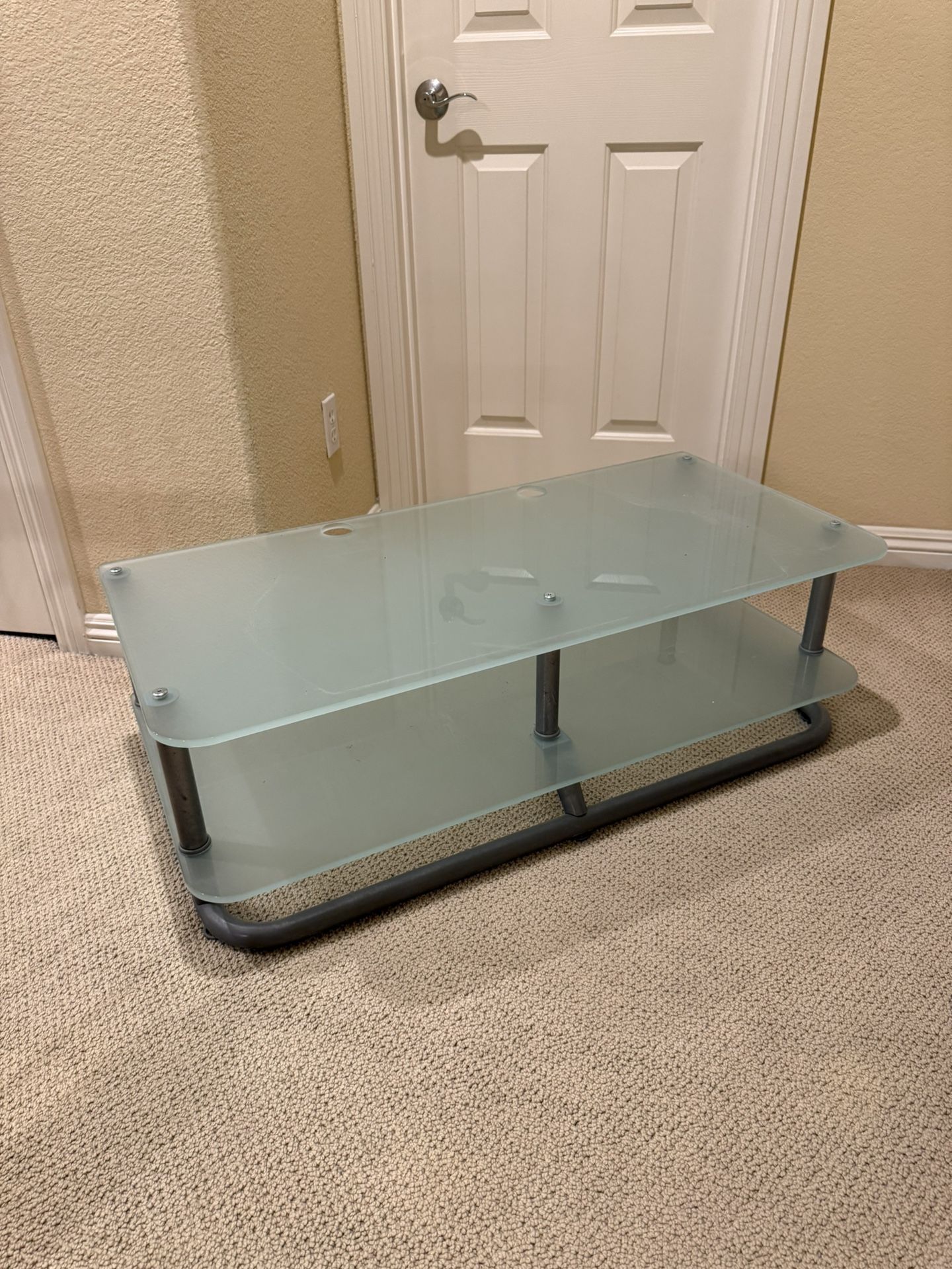 Glass TV Table With Matching 4 Shelve Open Cabinet