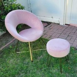 Pink Velvet Chair and Footstool