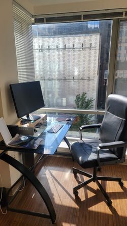 Glass-Top Computer Desk + High-Back Office Chair Bundle