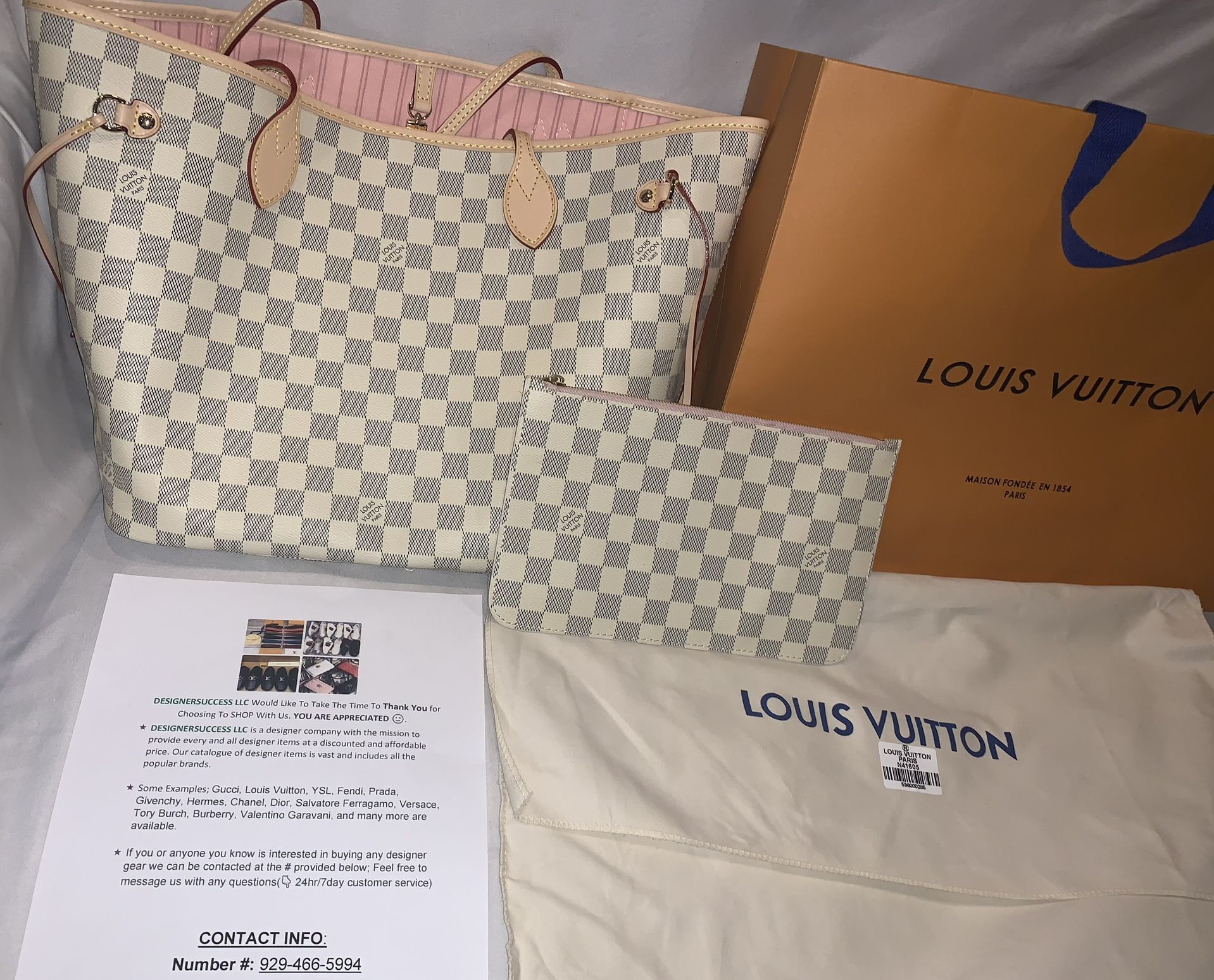 New Authentic Louis Vuitton Damier Azur Pink/Rose Ballerine Interior Neverfull  MM Handbag for Sale in Valley Stream, NY - OfferUp