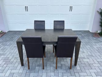 Dark Wood Dining Table Set With 4 Faux Leather Chairs