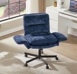 Bestier Criss Cross Chair with Flip-Up Armrests & Side Pockets, Ocean Blue Plush Velvet Cushion, 360° Swivel & Adjustable Height, Velvet Vanity Chair