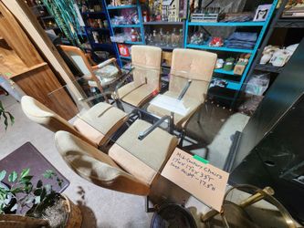 Mid-Century 1967 Howell Kitchen table set with mustard colored chairs, Metal Frame with glass top.