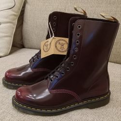 New Dr. Martens Vegan 1490 High Boots in a Cherry Red Oxford 