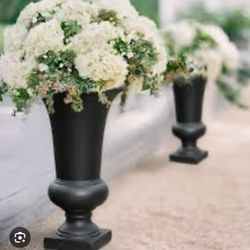 LuxenHome 23"H Concrete Tall Planter, Indoor Outdoor Large Plant Pot with Drainage Hole and Rubber Plug, Modern Black Flower Pot for Plants, Handmade 