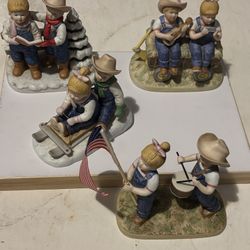 Denim Days Porcelain Figures Christmas Patriotic Sled Barn