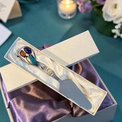 ITALIAN MURANO Art Deco GLASS Peacock wedding Mini Pastry Cake Knife Server