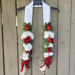 Red And White Floral Graduation Sash/lei 