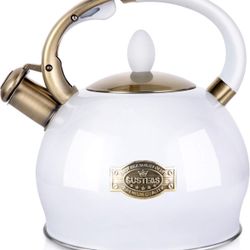 New  Stove Top Whistling Tea Kettle - Food Grade Stainless Steel Teakettle Teapot with Cool Touch Ergonomic Handle, With 1 Silicone Pinch Mitt