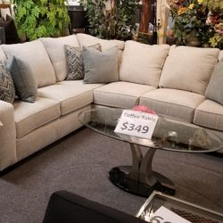 Brand New Simmons Upholstery Biege Fabric Sectional (119" x 93") Or 2PCs Sofa And Loveseat Set