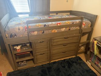 Gray Loft Twin Bed With Mattress And Storage