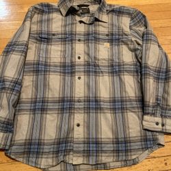 Carhartt Used Loose Fit Blue And Grey Flannel Shirt Size XL