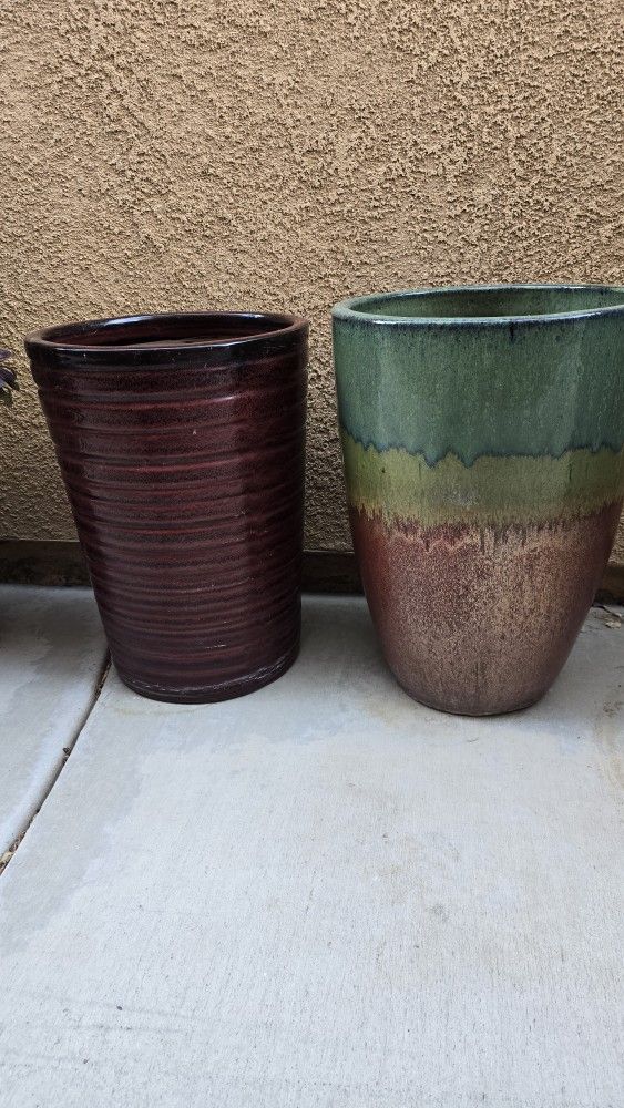 Green Pot New 121/2 In.W X 17in.h $20.00 Red Pot Use 12in.w. X 16 In. H.$15.00