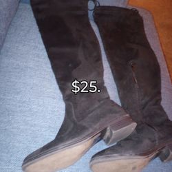 $25. Black Knee High Faux Suede Boots 