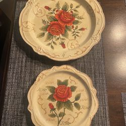 Set Of 2 Rose Serving Platters 