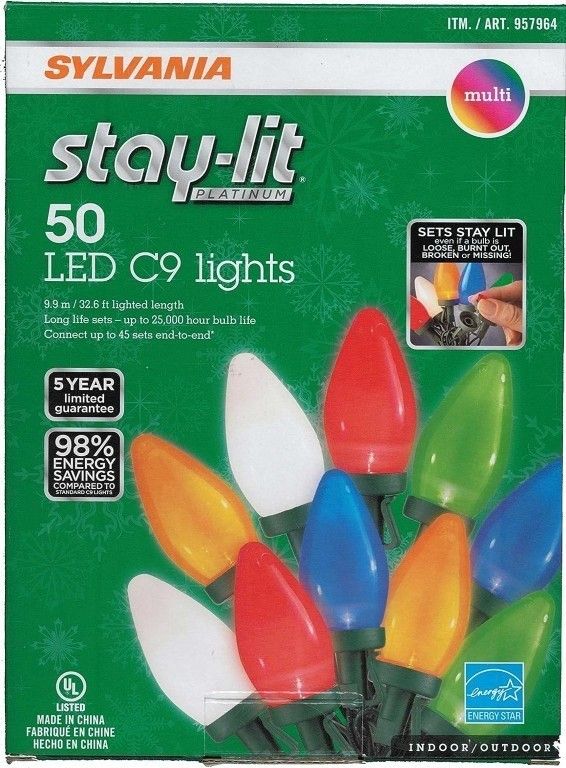 Sylvania Stay-Lit LED Plastic Multicolored Faceted C9 Lights - 50 Count