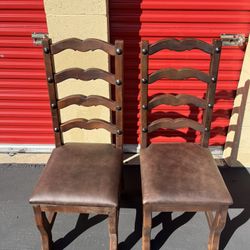 2 Wooden Leather Chairs