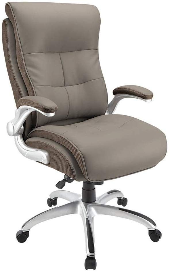 Realspace Ampresso Bonded Leather Big & Tall High-Back Chair, Taupe/Silver
