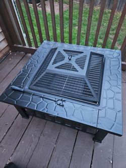 Outdoor Square Metal Fire Pit with Grill Grate