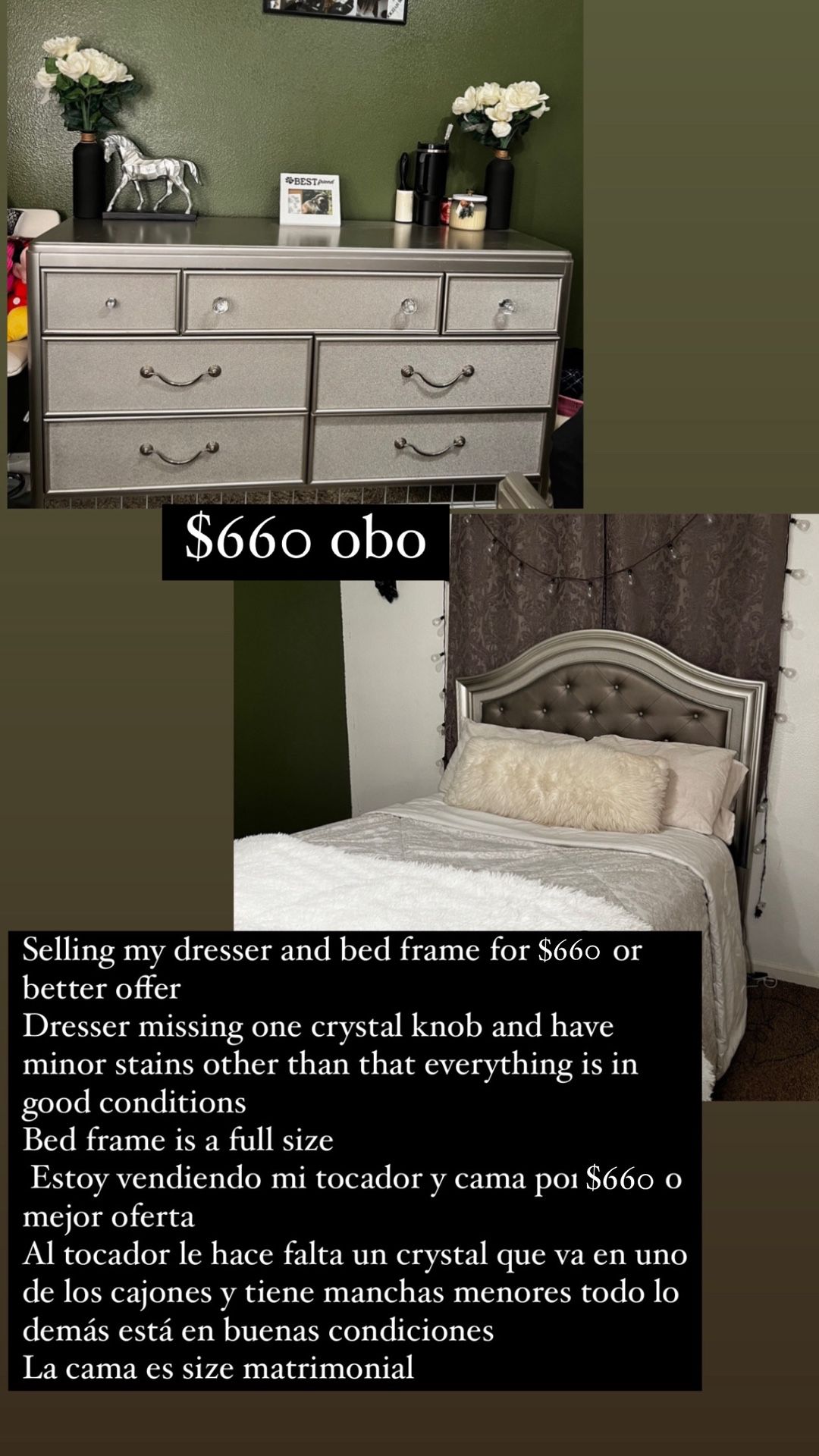 Full Size Bed Frame And Dresser 