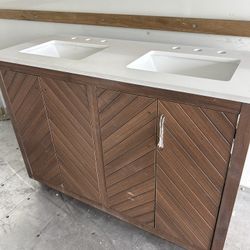 48” DOUBLE SINK BATHROOM VANITY NEW WITH SOME SCUFF FOR MOVEMENT I SHOW IN PHOTOS