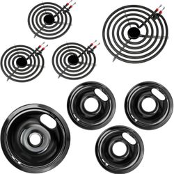 Electric Stove Burner Drip Pans & Covers - Fits Whirlpool & Kenmore Models 
