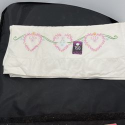 Vintage Thread Drawn Hems Standard Size Embroidered Pillowcases  Pair