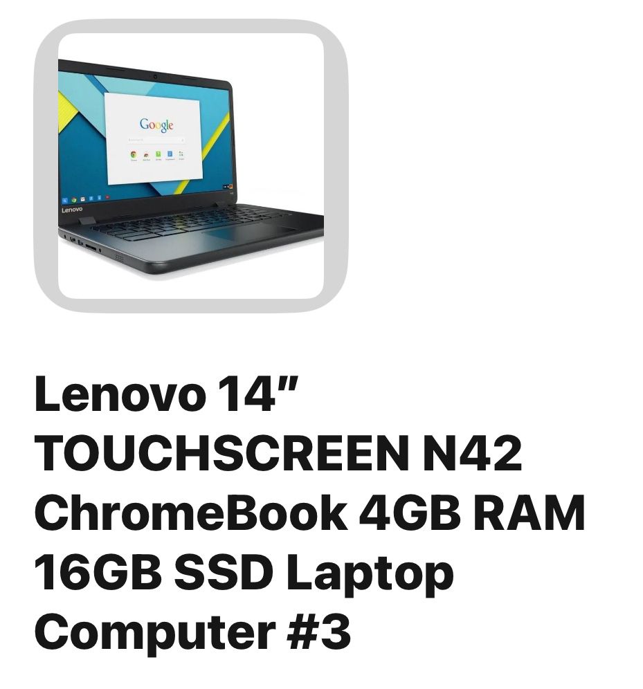 Lenovo 14" TOUCHSCREEN N42 ChromeBook 4GB RAM 16GB SSD Laptop Computer 