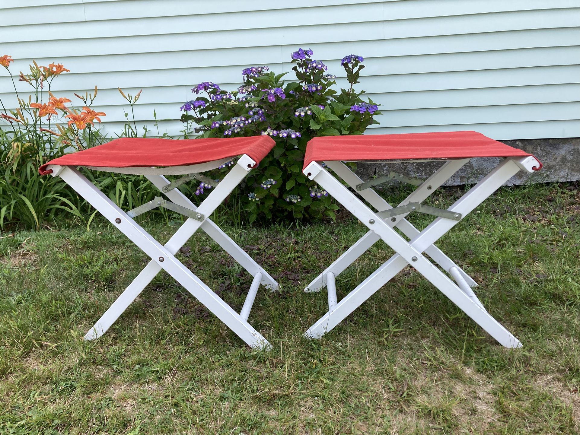 (2) POTTERY BARN Canvas/wood Foldable Stools 