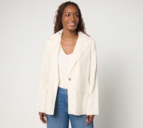 Me by Jennie Garth Mullholland Linen Blend Notch Lapel Blazer Natural, Large